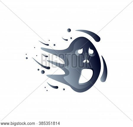 Spooky Blurred Ghost For Halloween Designs. Flying Wicked Ghostly Spook Or Spirit. Flat Art Vector I