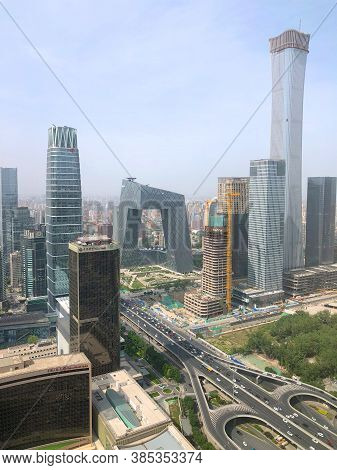 Towers In Central Business District Of Beijing With Citic Tower Super Tall Skyscraper On Background 