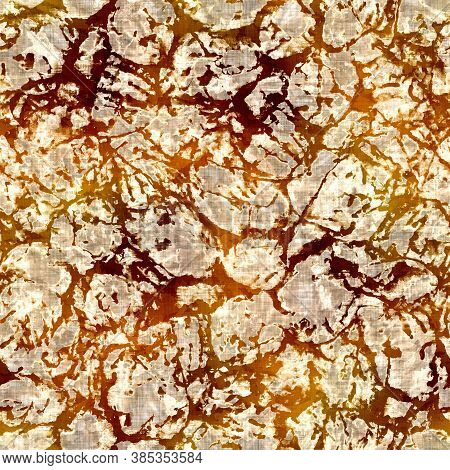 Seamless Modern Sepia Brown Flower Blockprint Print. Grunge Watercolor Texture Floral Background. Wo