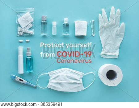 Protect Yourself Concepts With Prevention Equipment In Coronavirus ( Covid-19 ) Outbreak Situation.b