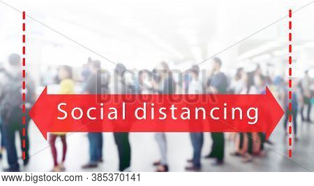 Social Distancing With Many People On Queue Line In Airport Or Bus Station.covid-19  Virus Outbreak.