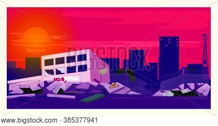 Apocalypse Illustration. The Destroyed Hospital Building, Rubble.