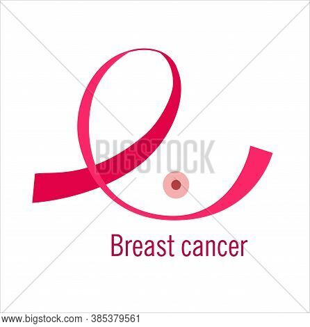 Pink Ribbon Curve In The Shape Of A Breast. Breast Cancer Awareness Symbol. Vector Icon Illustration