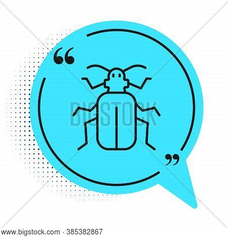 Black Line Chafer Beetle Icon Isolated On White Background. Blue Speech Bubble Symbol. Vector