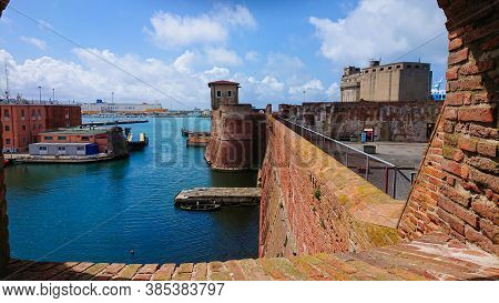 Livorno, Italy - April 28, 2019: View To The Ligurian Sea In Livorno And Old Fortress From Above.