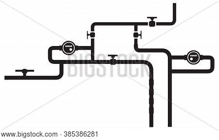 Metal Pipe. Water Supply System, Heat Supply, Sewerage Of The House On An Isolated Background. 
Flat