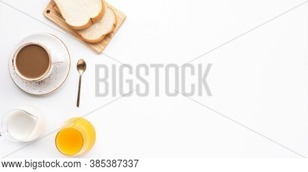 Set Of Breakfast Food Or Bakery On White Table Background.cooking And Eating With Healthy Lifestyle.