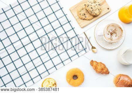Set Of Breakfast Food Or Bakery,cake On Table With Copy Space Background.cooking And Eating With Hea