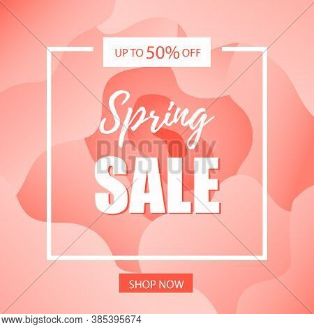 Spring Sale Banner Design. Offer Template On Gradient Pink Background.