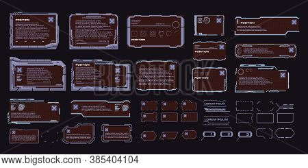 Set Of Cyber Punk Digital Techno Frames For Hud Style User Interface. Panels, Windows, Information B