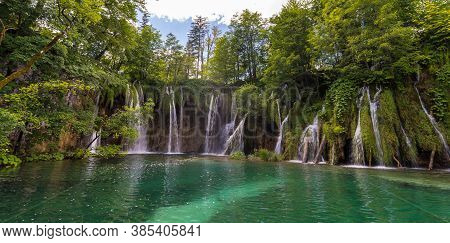 Falling Water Streams. Galovac, Plitvice Lakes, Croatia.