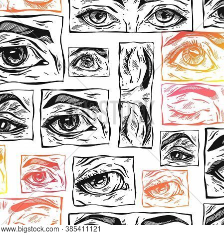 Hand Drawn Vector Abstract Flat Stock Graphic Icon Illustration Sketch Seamless Pattern With Female 
