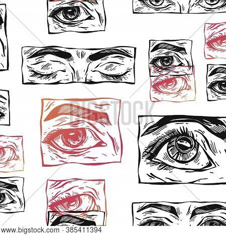 Hand Drawn Vector Abstract Flat Stock Graphic Icon Illustration Sketch Seamless Pattern With Female 