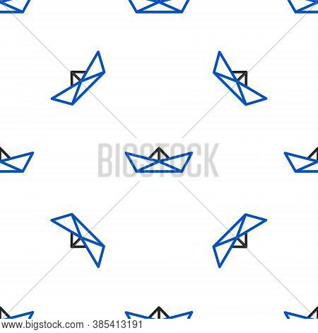 Line Folded Paper Boat Icon Isolated Seamless Pattern On White Background. Origami Paper Ship. Color