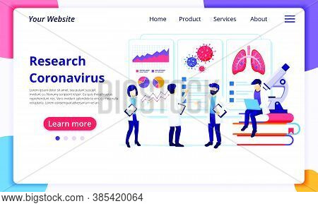 Research Laboratory Concept For Covid-19 Corona Virus , Scientists Working On Screen. Modern Flat We