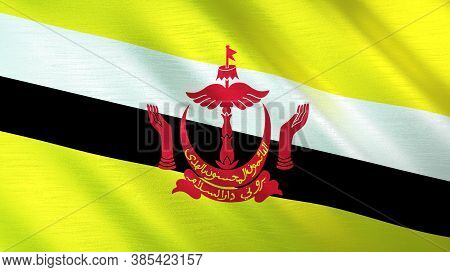 The Waving Flag Of Brunei. High Quality 3d Illustration. Perfect For News, Reportage, Events.