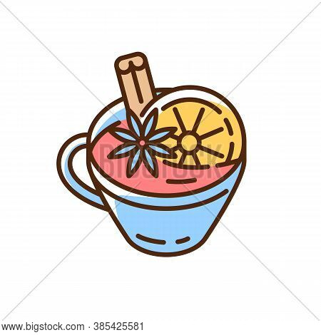 Mulled Wine Rgb Color Icon. Winter Holiday Hot Drinks. Hyggelig Atmosphere. Life Simple Pleasures. B