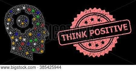 Bright Mesh Net Head Gear With Lightspots, And Think Positive Scratched Rosette Seal Print. Illumina