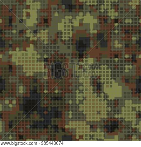 Military Camouflage Seamless Pattern. Urban Digital Pixel Style.