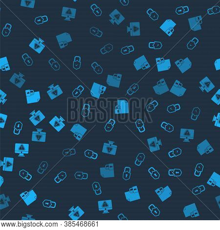 Set Lock, And Check Mark, Document Lock And Monitor With Exclamation On Seamless Pattern. Vector