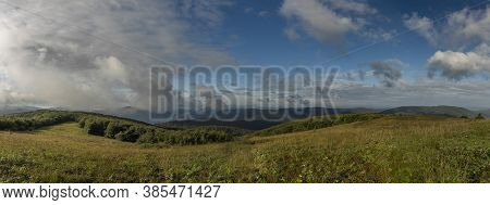 Panorama View From Duze Jaslo Hill In Summer Cloudy Morning