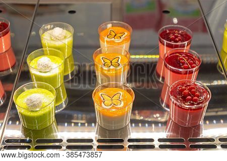 Assortment Of Sweets Desserts Served In Glasses