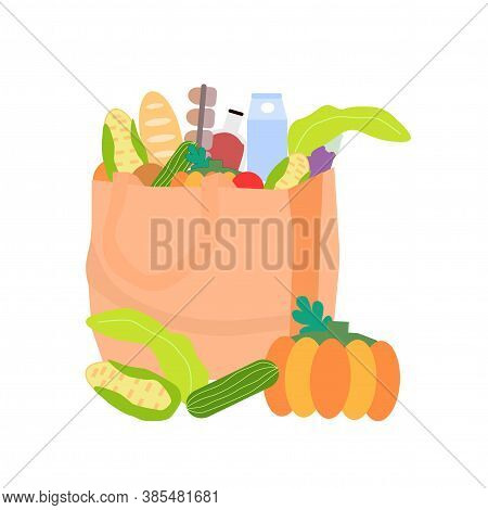 Cotton Bag Filled With Vegetables And Products, A Vector Graphics
