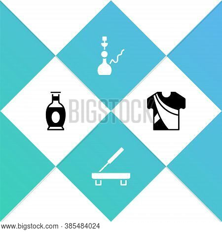 Set Indian Vase, Scented Spa Stick, Hookah And Man Dress Icon. Vector