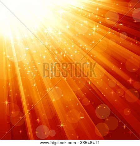 พื้นหลังเทศกาลแสงสีแดงและทอง ดาวและจุดแสงมัวให้ความรื่นเริง และมัก