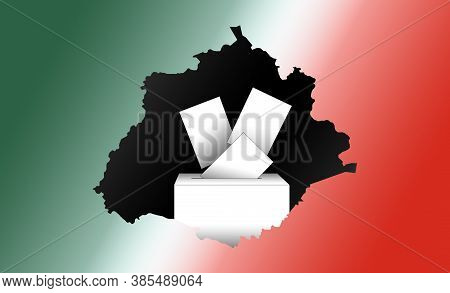 Illustration Of Voting Papers And A Ballot Box With The Map Of The State Of Aguascalientes