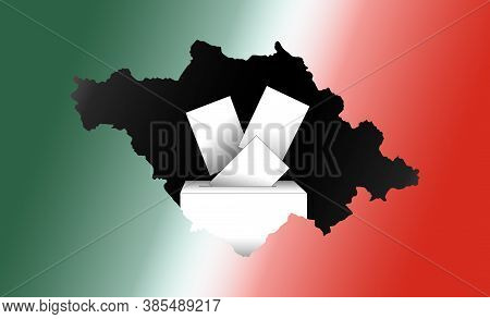 Illustration Of Voting Papers And A Ballot Box With The Map Of The State Of Tlaxcala