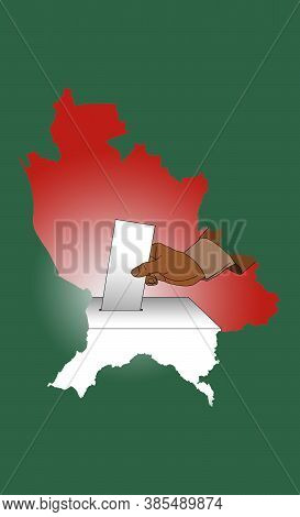 Hand Casting A Vote In A Ballot Box, With A Map Of The State Of Nayarit