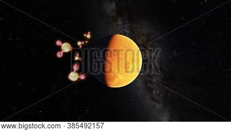 An Illustration Of Venus Isolated On A Black Background With Phosphine.the Phosphorus Was Detected I