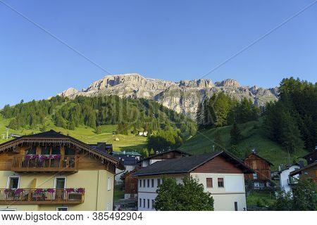 Mountain Landscape At Summer From The Village Of Arabba, Dolomites, Belluno Province, Veneto, Italy.