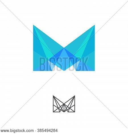 Modular Logo. Furniture Shop. Letter M Like Crystal. Red Crystal M Monogram. Contour Option.