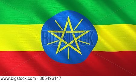 The Waving Flag Of Ethiopia. High Quality 3d Illustration. Perfect For News, Reportage, Events.