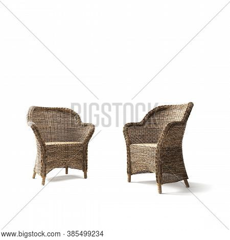 Two Classic Wicker Chair Isolated On White Background.