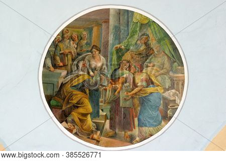 SVETI IVAN ZELINA, CROATIA - JUNE 26, 2013: Birth of Saint John the Baptist fresco in the parish church of Saint John the Baptist in Sveti Ivan Zelina, Croatia