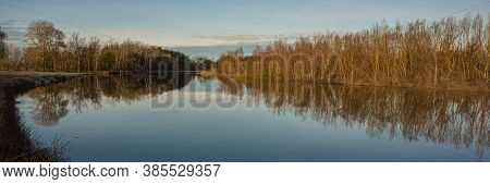 Psel River And Deciduous Forest, Panoramic Landscape. Autumn Season. Web Banner. Ukraine. Europe.