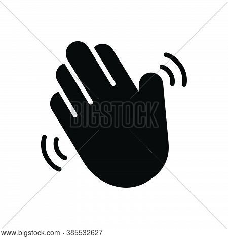 Black Solid Icon For Hello Hiya Hey Howdy Welcome Greetings Hand-wave Gesture