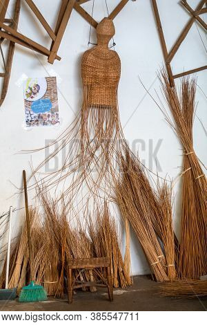 Camacha, Madeira, Portugal - April 19, 2018: Basket Weave Work At The Cafe Relogio In The Town Of Ca