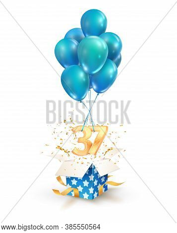 37th Years Celebrations. Greetings Of Thirty Seven Anniversary Isolated Vector Design Elements. Open