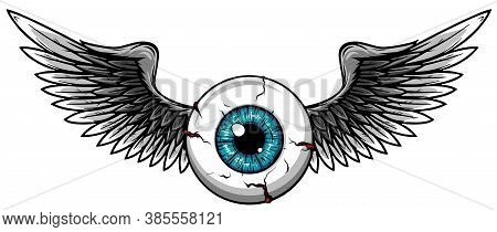 Vector Illustration Of Tattoo Flying Eyeball Design