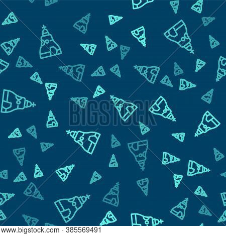 Green Line The Tsar Bell In Moscow Monument Icon Isolated Seamless Pattern On Blue Background. Vecto