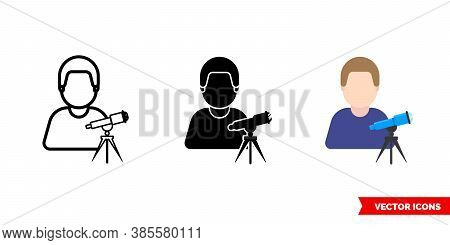 Astronomer Stargazer Icon Of 3 Types Color, Black And White, Outline. Isolated Vector Sign Symbol.