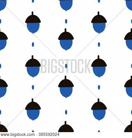 A Seamless Pattern With Blue Acorns On A White Background. Children Room Wallpaper. Fall Season.