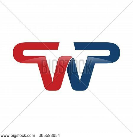 Red Blue Abstract Sporty Wp Logo Initial P & W Letter Graphic Concept Vector Icon Template