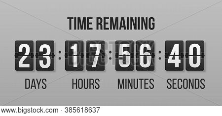 Time Remaining Countdown Flip Board With Scoreboard Of Day, Hour, Minutes And Seconds. Digital Count