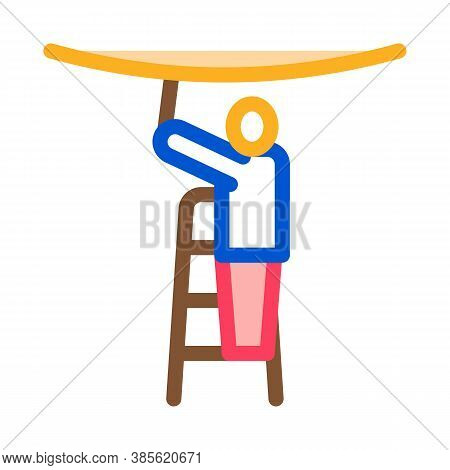 Worker Stretching Ceiling Icon Vector. Worker Stretching Ceiling Sign. Isolated Contour Symbol Illus