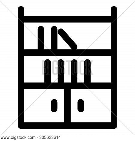 Book Shelf Line Vector Icon. Book Cupboard, Bookcase Symbol. Shelves With Books Illustration. Furnit